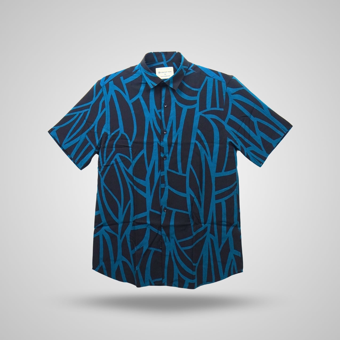 Men's Navy Blue Abstract Half Sleeve Shirt | Midnight Maze