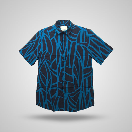 Men's Navy Blue Abstract Half Sleeve Shirt | Midnight Maze