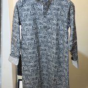 White base with navy blue paisley print