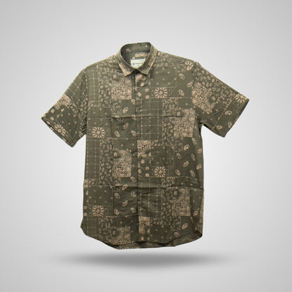 Men's Grey Brown Abstract Sleeve Shirt | Sandstone