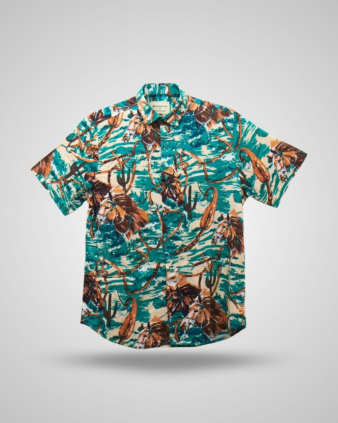 Men's Blue and Dark Peach Abstract Sleeve Shirt