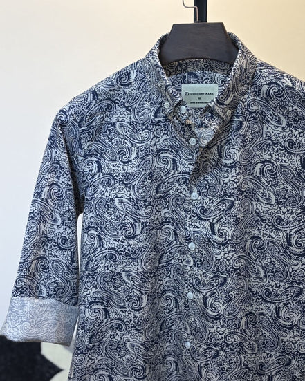 Navy and Cream Paisley Print Shirt