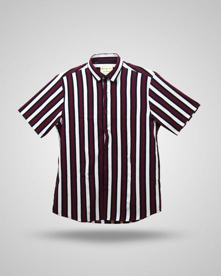 Men's Maroon & White Vertical Striped Sleeve Shirt | Urban Stripe
