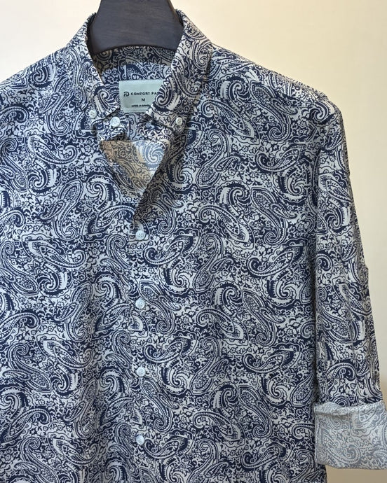 Navy and Cream Paisley Print Shirt