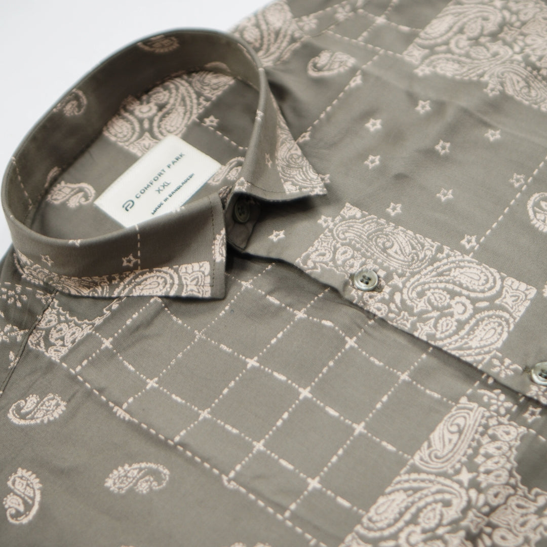 Men's Grey Brown Abstract Sleeve Shirt | Sandstone