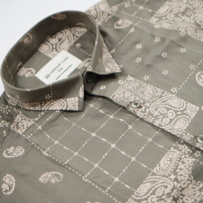 Men's Grey Brown Abstract Sleeve Shirt | Sandstone