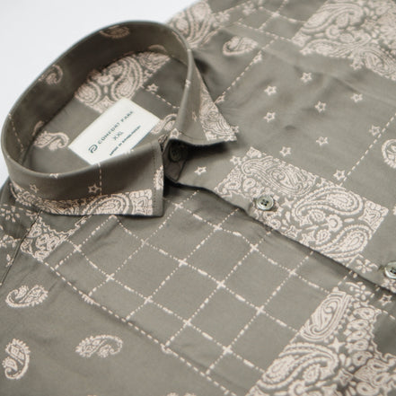 Men's Grey Brown Abstract Sleeve Shirt | Sandstone