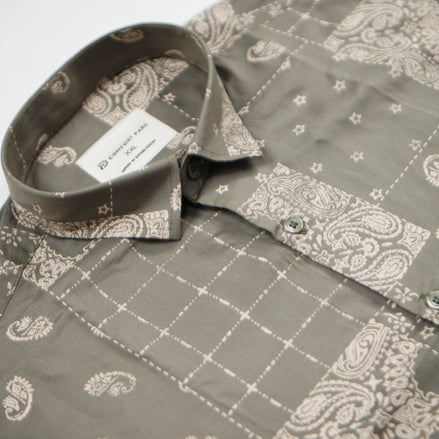 Men's Grey Brown Abstract Sleeve Shirt | Sandstone