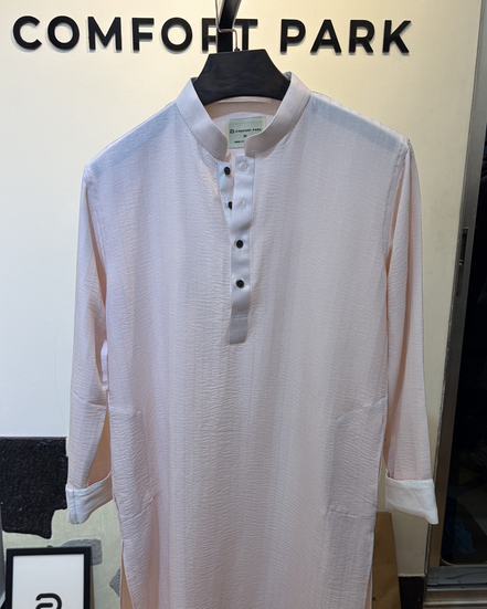 Baby pink with  Soft pastel sky blue with subtle tonal self-stripes