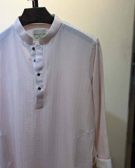 Baby pink with  Soft pastel sky blue with subtle tonal self-stripes