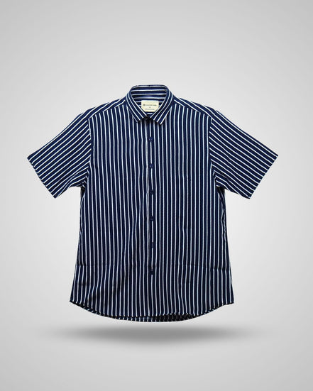 Men's Navy Blue Pinstripe Short Sleeve Shirt