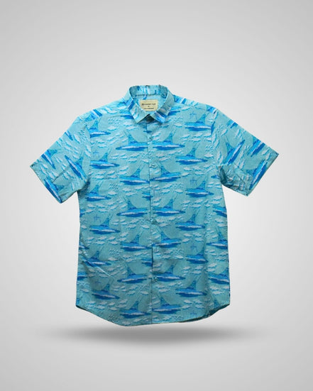 Men's Persian Blue Abstract Half Sleeve Shirt
