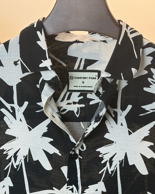 Black and white tropical print half shirt