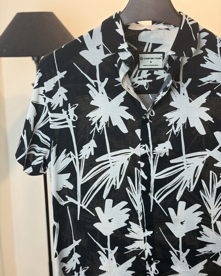 Black and white tropical print half shirt