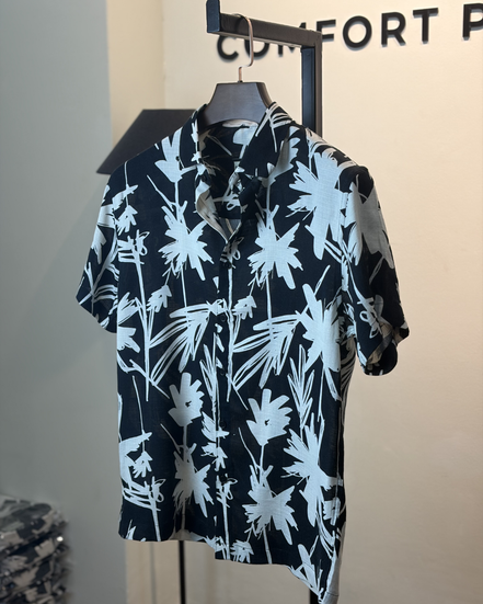 Black and white tropical print half shirt