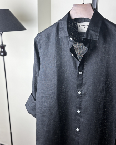 Black solid Linen shirt