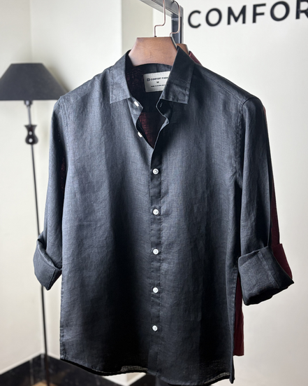 Black solid Linen shirt