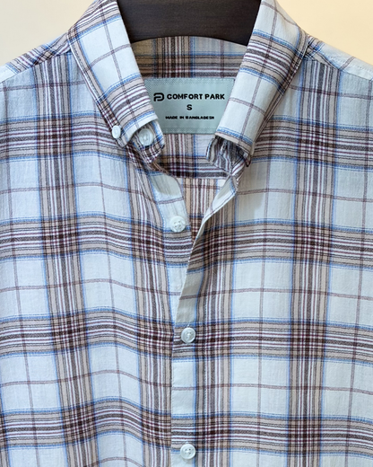 Blue Brown Plaid Check Shirt