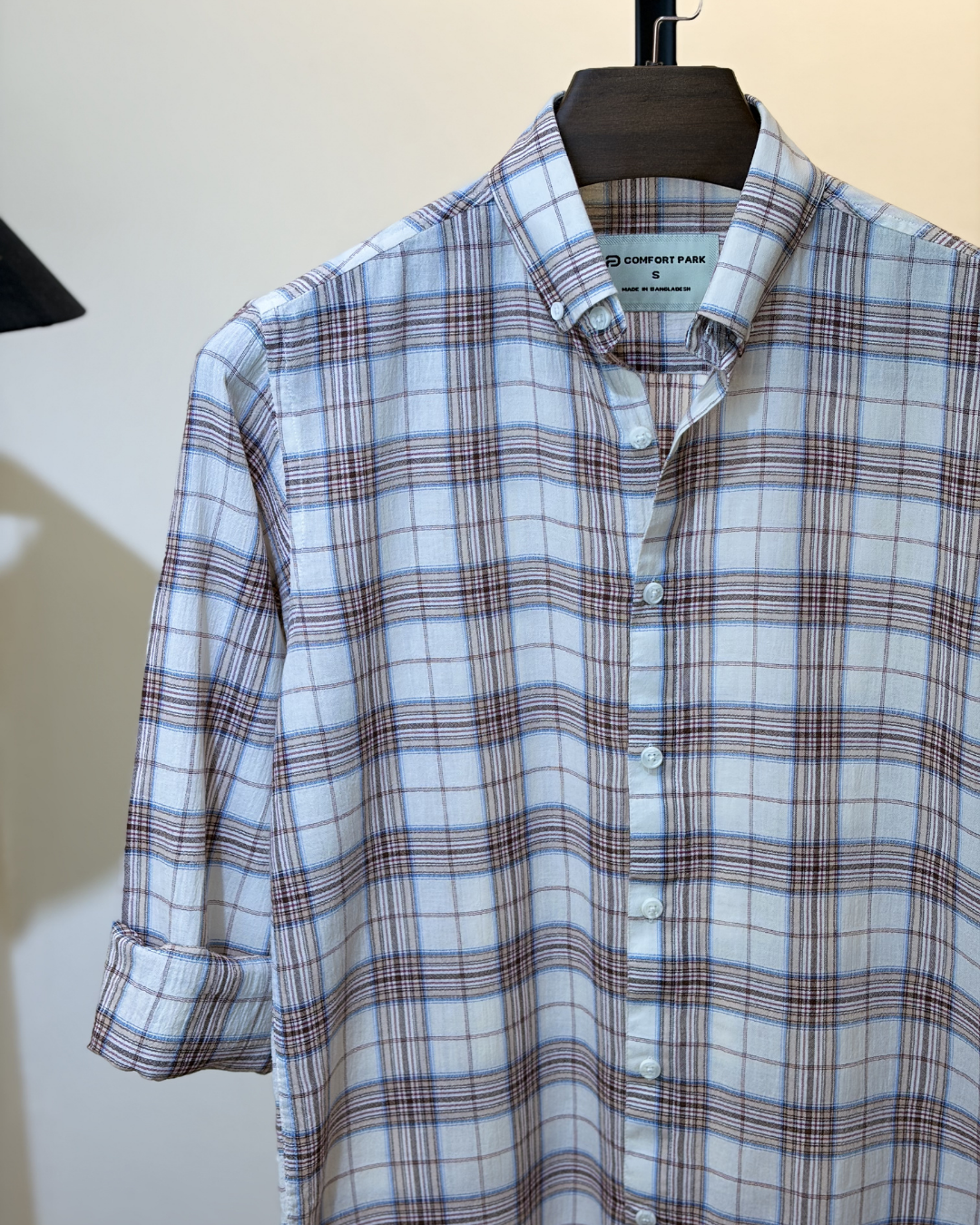 Blue Brown Plaid Check Shirt