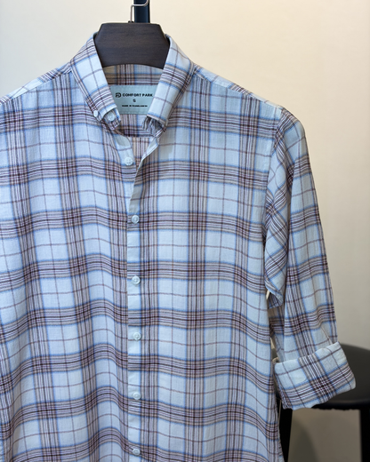 Blue Brown Plaid Check Shirt