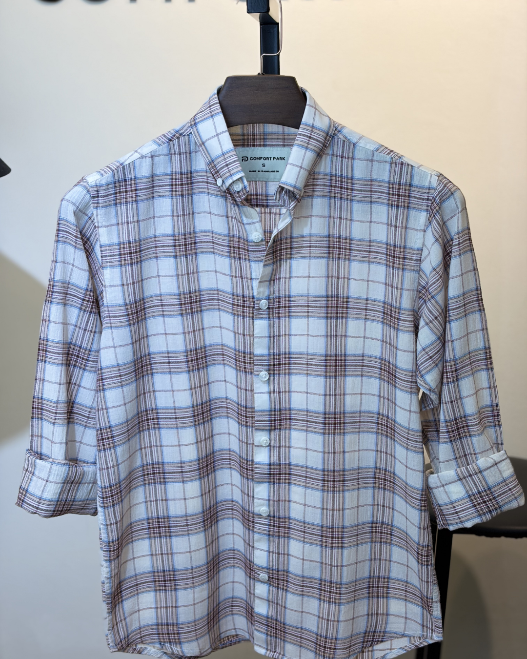 Blue Brown Plaid Check Shirt