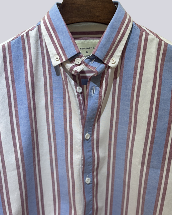 Blue & Burgundy Wide Stripe