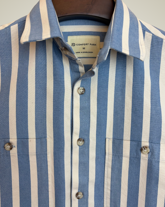 Blue & White Bold Striped Overshirt