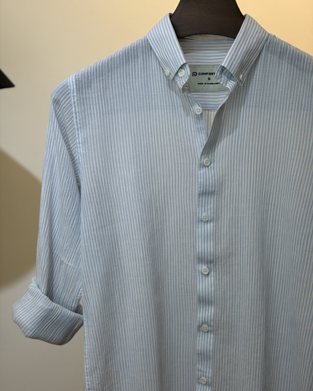 Blue White Stripe Seersucker Shirt