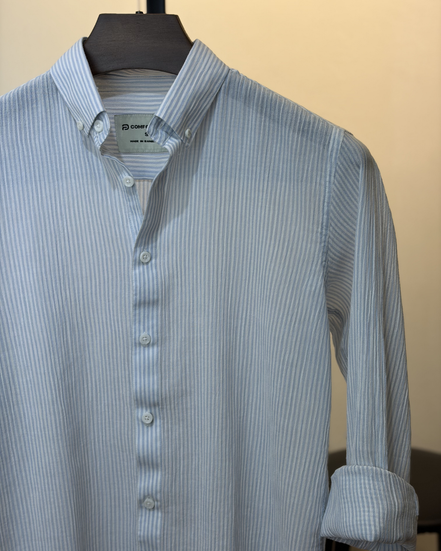 Blue White Stripe Seersucker Shirt