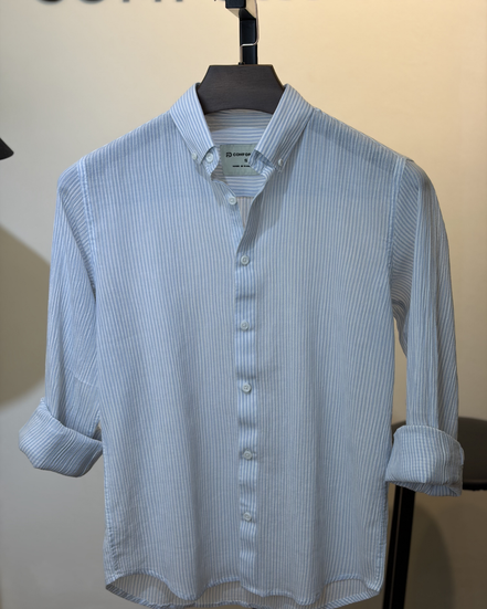 Blue White Stripe Seersucker Shirt