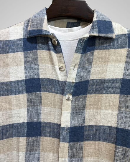 Blue and Beige Buffalo Check Overshirt