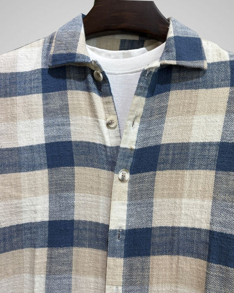 Blue and Beige Buffalo Check Overshirt
