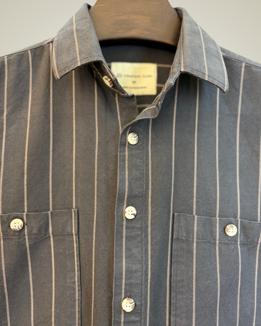 Charcoal Grey & Beige Striped Overshirt