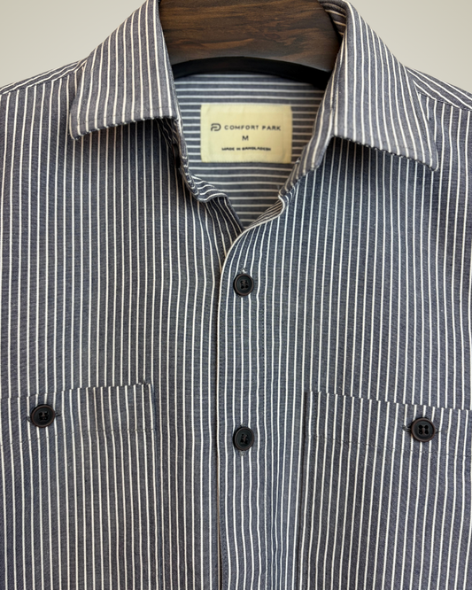 Charcoal Grey & White Pinstripe Overshirt