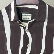 Coffee Stripe Textured Half Shirt