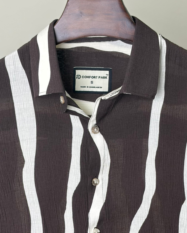 Coffee Stripe Textured Half Shirt