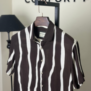 Coffee Stripe Textured Half Shirt