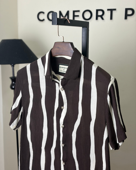 Coffee Stripe Textured Half Shirt