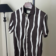 Coffee Stripe Textured Half Shirt
