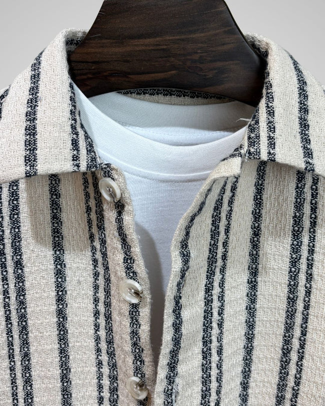 Cream & Charcoal Vertical Stripe Overshirt
