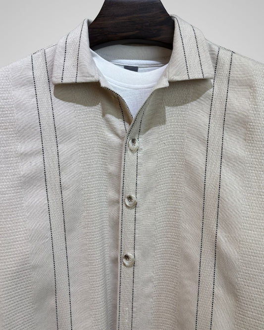 Cream Stripe Textured Overshirt