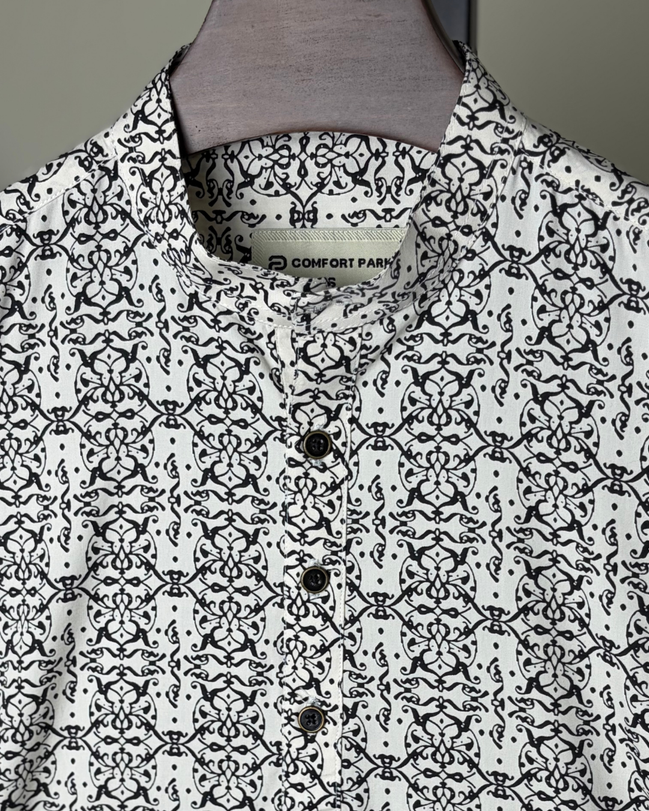 Cream & black damask print katua