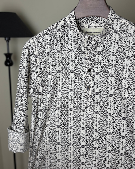 Cream & black damask print katua