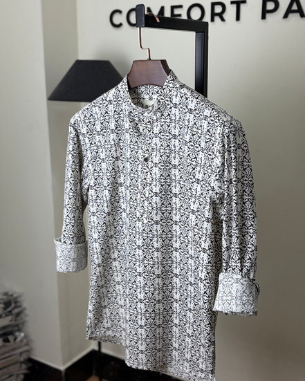 Cream & black damask print katua