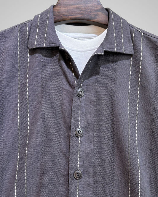 Dark Grey Vertical Stripe Overshirt