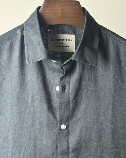 Dark bottle green solid Linen shirt