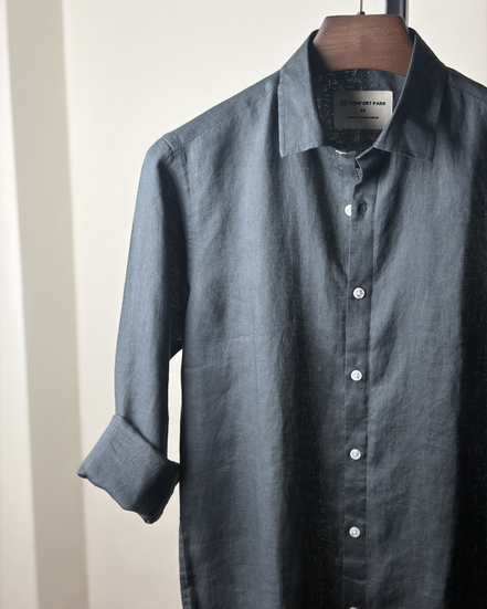 Dark bottle green solid Linen shirt