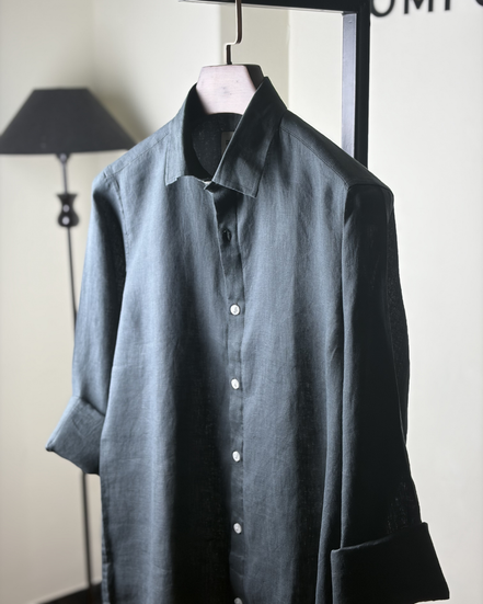 Dark bottle green solid Linen shirt