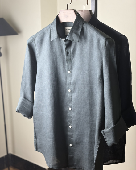 Dark bottle green solid Linen shirt