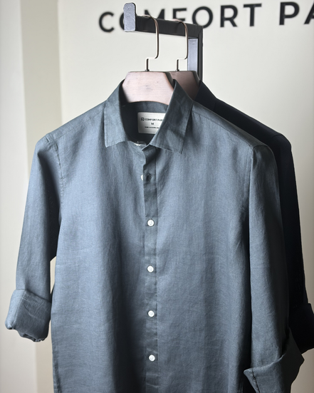 Dark bottle green solid Linen shirt